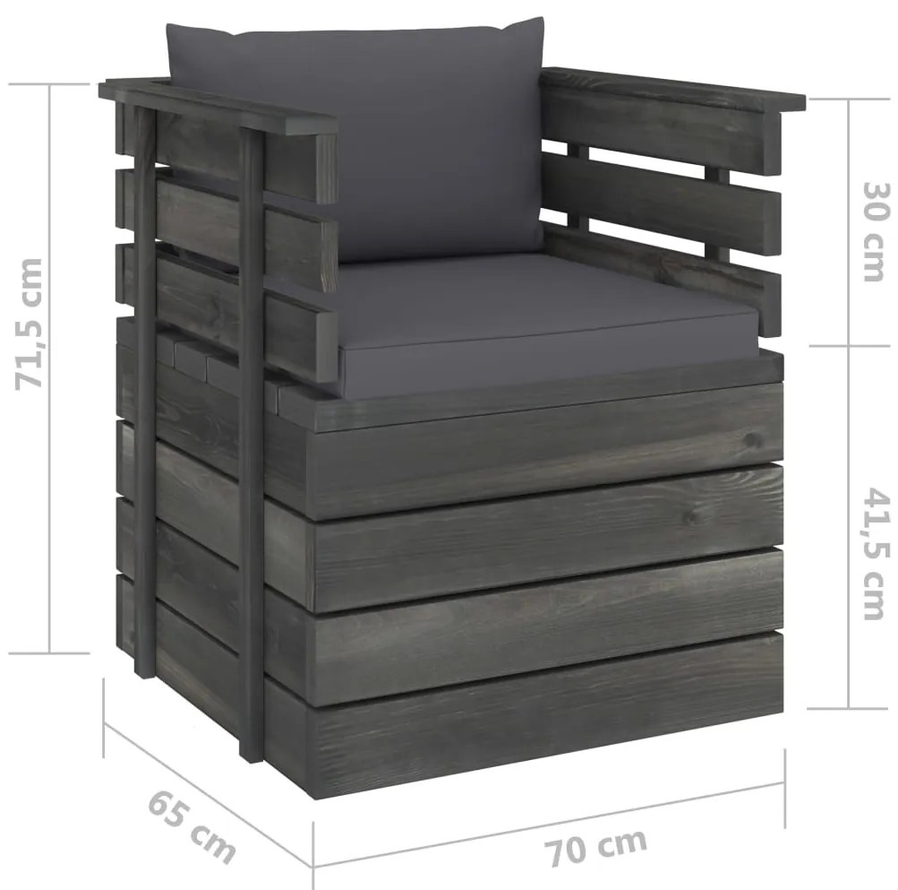 vidaXL Πολυθρόνα Κήπου από Ξύλο Πεύκου με Μαξιλάρια