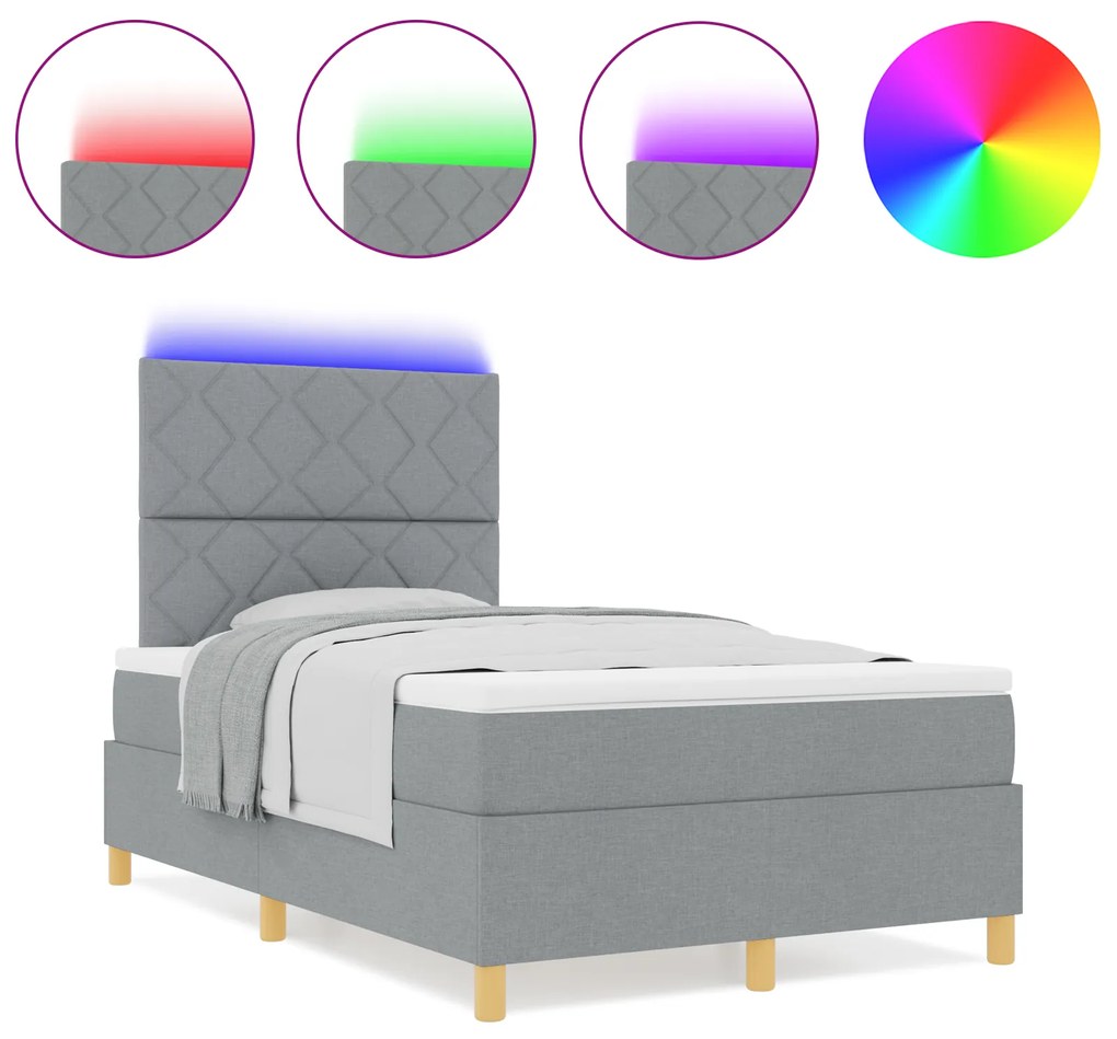 vidaXL Κρεβάτι Box Spring με Στρώμα & LED Ανοιχτό Γκρι 120x200 εκ. Ύφασμα