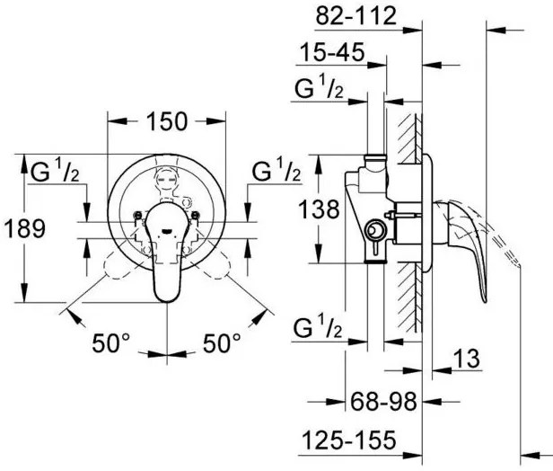 Εξωτερικό μέρος μπαταρίας ντουζιέρας Grohe Eurosmart