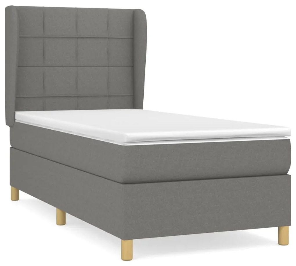 Κρεβάτι Boxspring με Στρώμα Σκούρο Γκρι 90x200 εκ. Υφασμάτινο - Γκρι