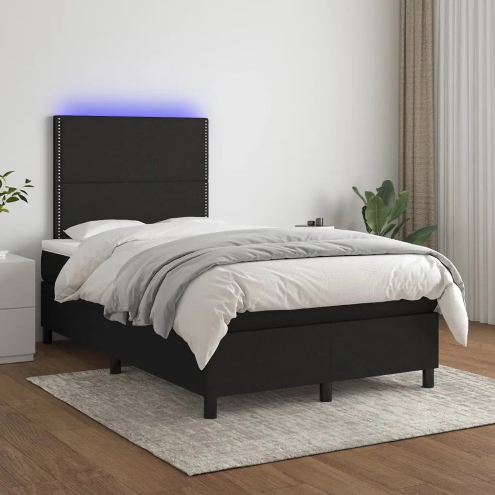 Κρεβάτι Boxspring με Στρώμα &amp; LED Μαύρο 120x190 εκ. Υφασμάτινο - Μαύρο