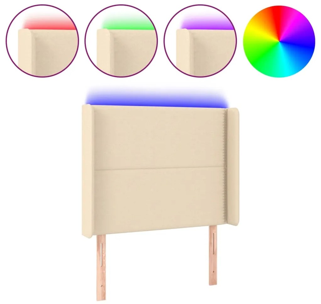 vidaXL Κεφαλάρι Κρεβατιού LED Κρεμ 103x16x118/128 εκ. Υφασμάτινο