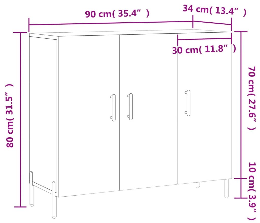 Ντουλάπι Γκρι Sonoma 90 x 34 x 80 εκ. από Επεξεργασμένο Ξύλο - Γκρι