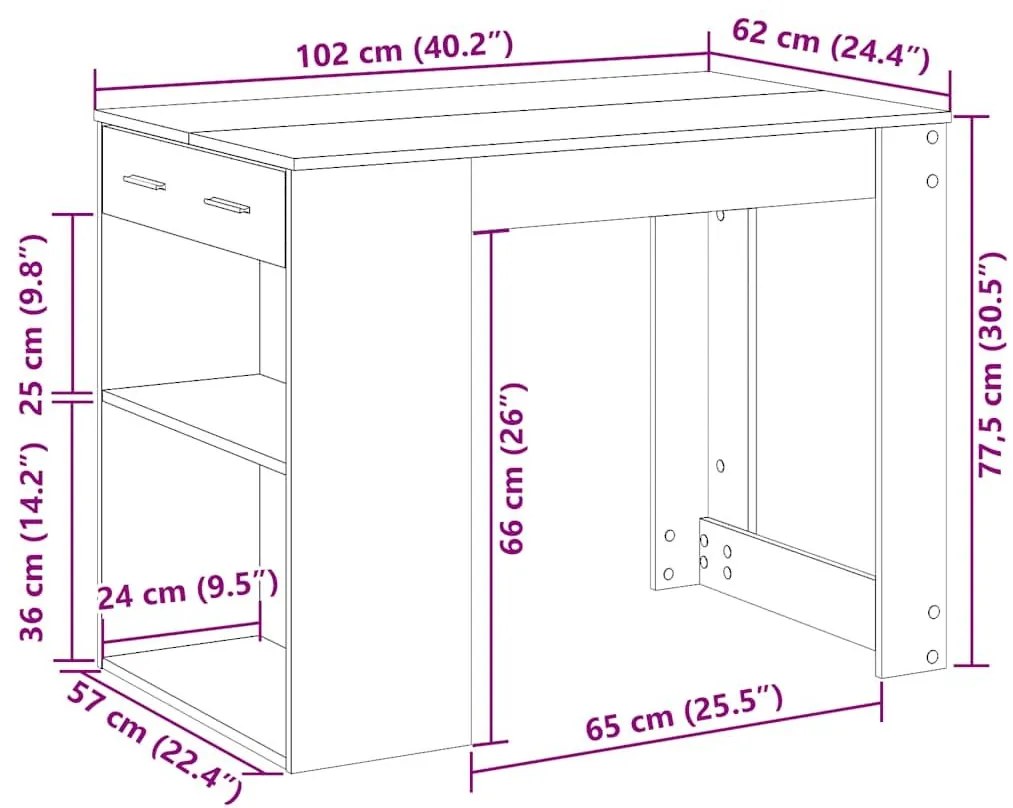 Γραφείο με συρτάρι και ράφι Δρυς sonoma 102x62x77,5 cm - Καφέ