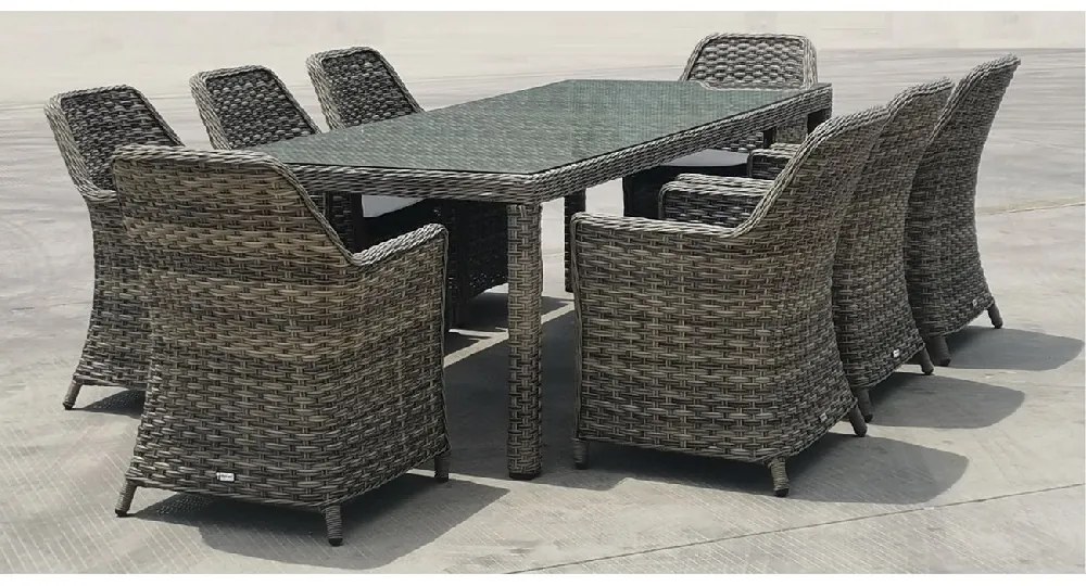 ESPERIA SET ΤΡΑΠΕΖΑΡΙΑ ΚΗΠΟΥ ALU,WICKER GREY BROWN-ΑΝΘΡΑΚΙ: ΤΡΑΠΕΖΙ 230X100 + 8 ΠΟΛΥΘΡΟΝΕΣ