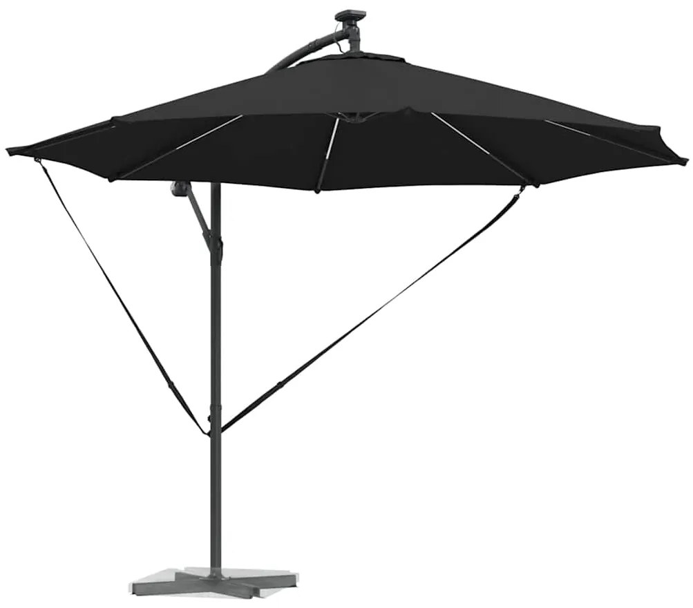 vidaXL Ομπρέλα ηλίου με φώτα λωρίδας LED Μαύρο 294 x 294 x 248 cm