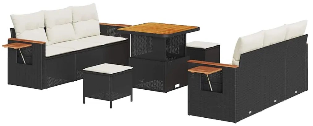 vidaXL Σετ Κήπου 9 Τεμαχίων με Μαξιλάρια Μαύρο Πολυ Ράτα Ακακίας