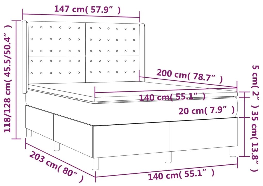 ΚΡΕΒΑΤΙ BOXSPRING ΜΕ ΣΤΡΩΜΑ &amp; LED ΣΚ.ΓΚΡΙ 140X200 ΕΚ ΥΦΑΣΜΑΤΙΝΟ 3139198