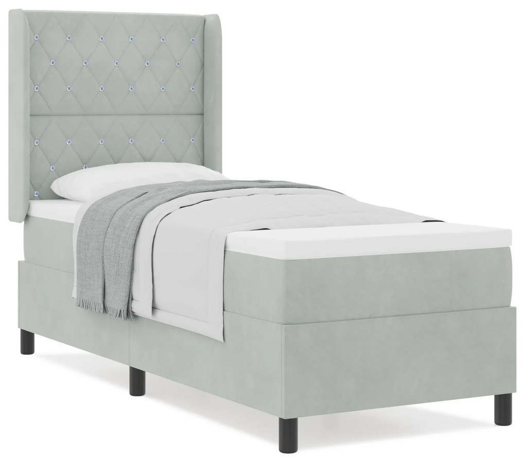 vidaXL Κρεβάτι Box Spring με Στρώμα Ανοιχτό Γκρι 80x200 εκ Βελούδο