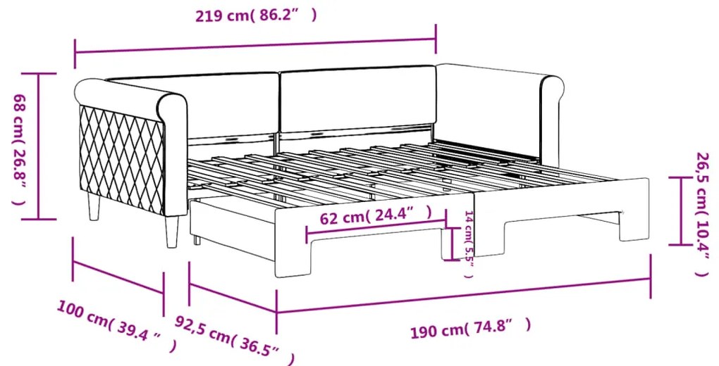 Καναπές Κρεβάτι Συρόμενος Ανοιχτό Γκρι 90x190 εκ. Βελούδινος - Γκρι