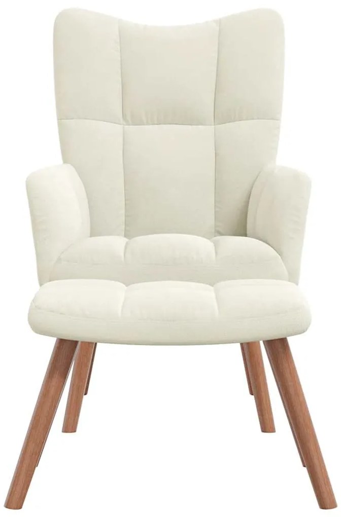 vidaXL Πολυθρόνα Relax Λευκό Κρεμ Βελούδινη με Σκαμπό