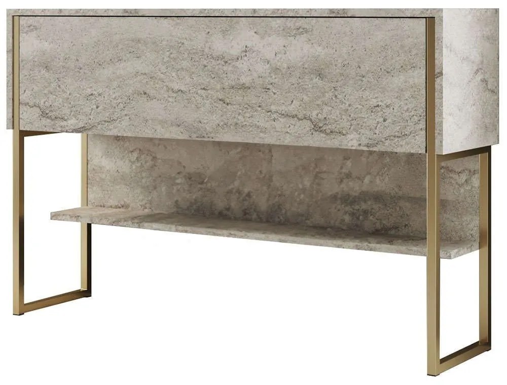 Κονσόλα Luxe 618BLY1411 120x30x80cm Travertine Beige-Gold Μοριοσανίδα, Μέταλλο