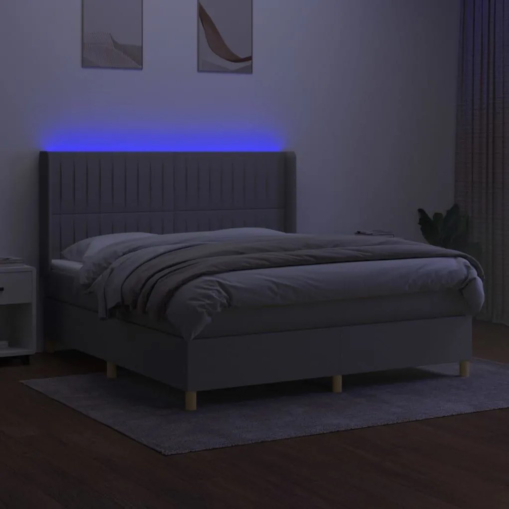 Κρεβάτι Boxspring με Στρώμα &amp; LED Αν.Γκρι 160x200εκ. Υφασμάτινο - Γκρι