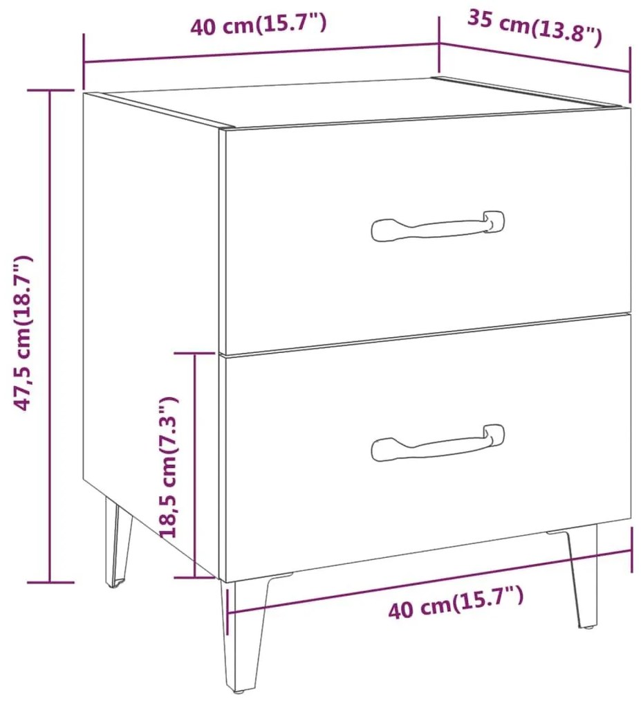 Κομοδίνα 2 τεμ. Μαύρα 40 x 35 x 47,5 εκ. - Μαύρο