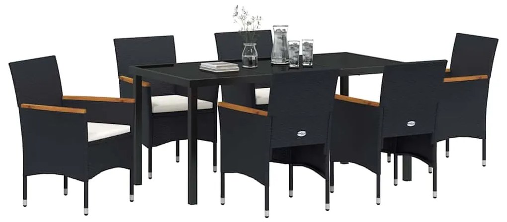 vidaXL Σέτ φαγητού για κήπο με μαξιλάρι 7 pcs Μαύρο Πολυ ράταν