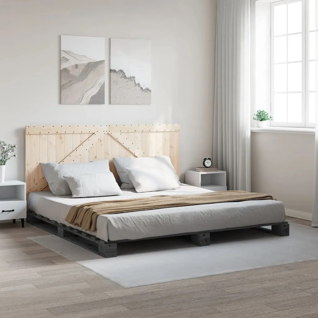 vidaXL Πλαίσιο Κρεβατιού με Κεφαλάρι Γκρι 180x200εκ. Μασίφ Ξύλο Πεύκου