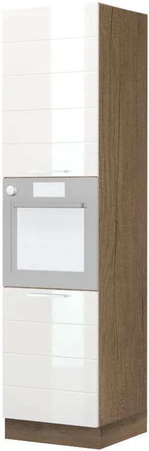 Επιδαπέδιο ντουλάπι φούρνου ψηλό Hudson K23-60-2KR-Φυσικό σκούρο - Λευκό - 60.00Χ60.00Χ235.00cm