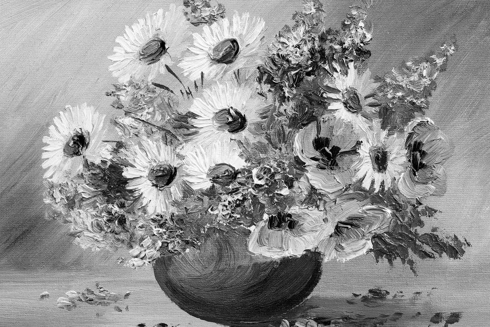 Εικόνα ελαιογραφία με καλοκαιρινά λουλούδια σε μαύρο & άσπρο