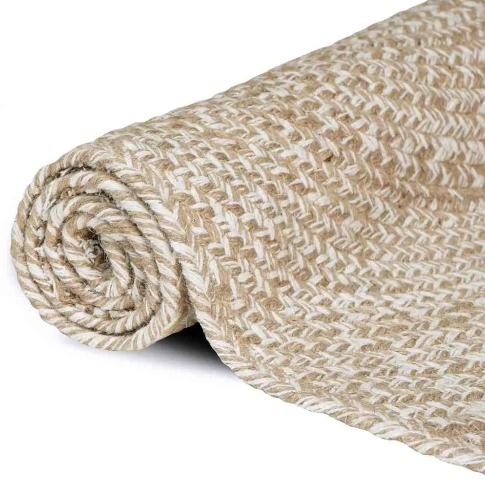 vidaXL Χαλί Φυσικό και Λευκό 160 x 230 cm Γιούτα