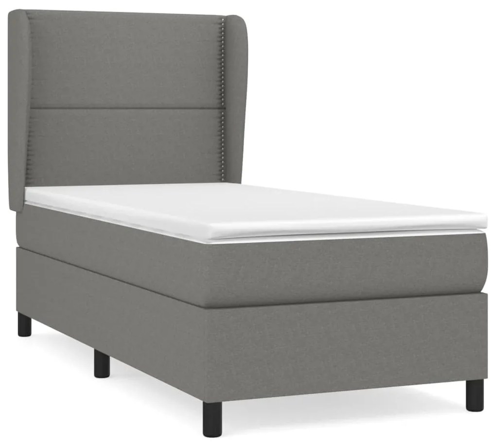 Κρεβάτι Boxspring με Στρώμα Σκούρο Γκρι 100x200 εκ. Υφασμάτινο - Γκρι