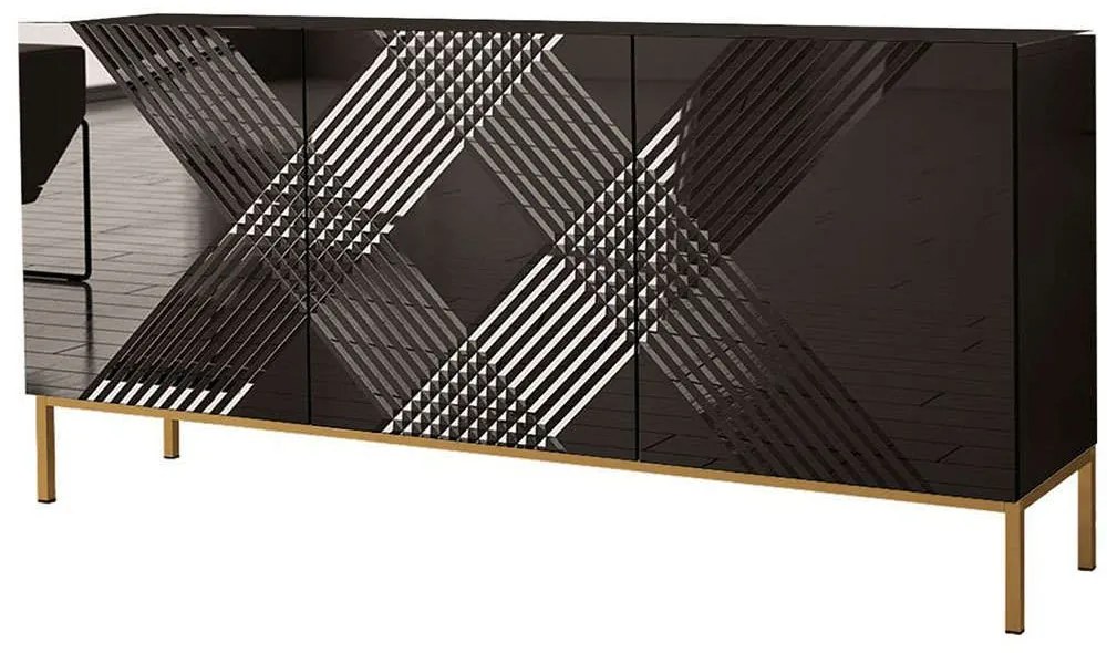 Μπουφές Exito 162459169 160x37x76cm Black-Gold Μοριοσανίδα, Μέταλλο
