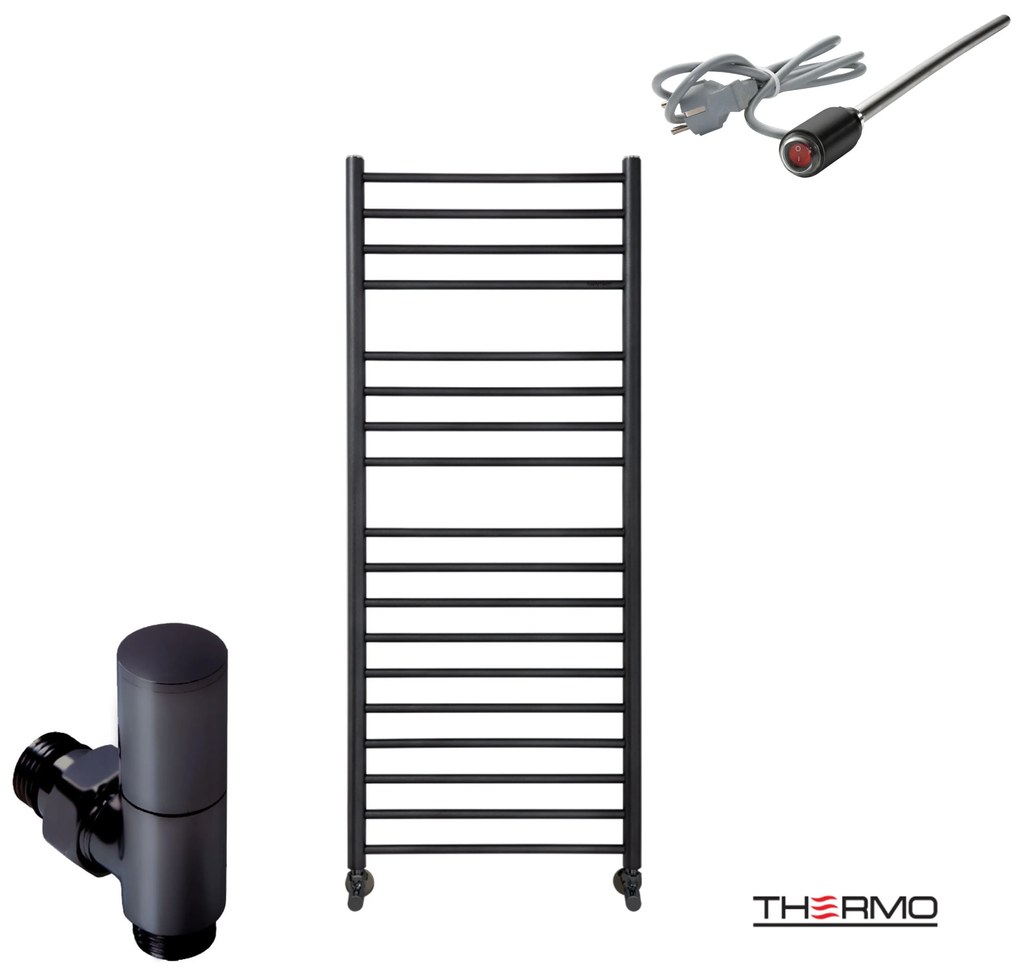 Thermo BELLAVIA Θερμαινόμενη πετσετοκρεμάστρα από ανοξείδωτο χάλυβα με ηλεκτρική λειτουργία, 120x50cm Silk Black
