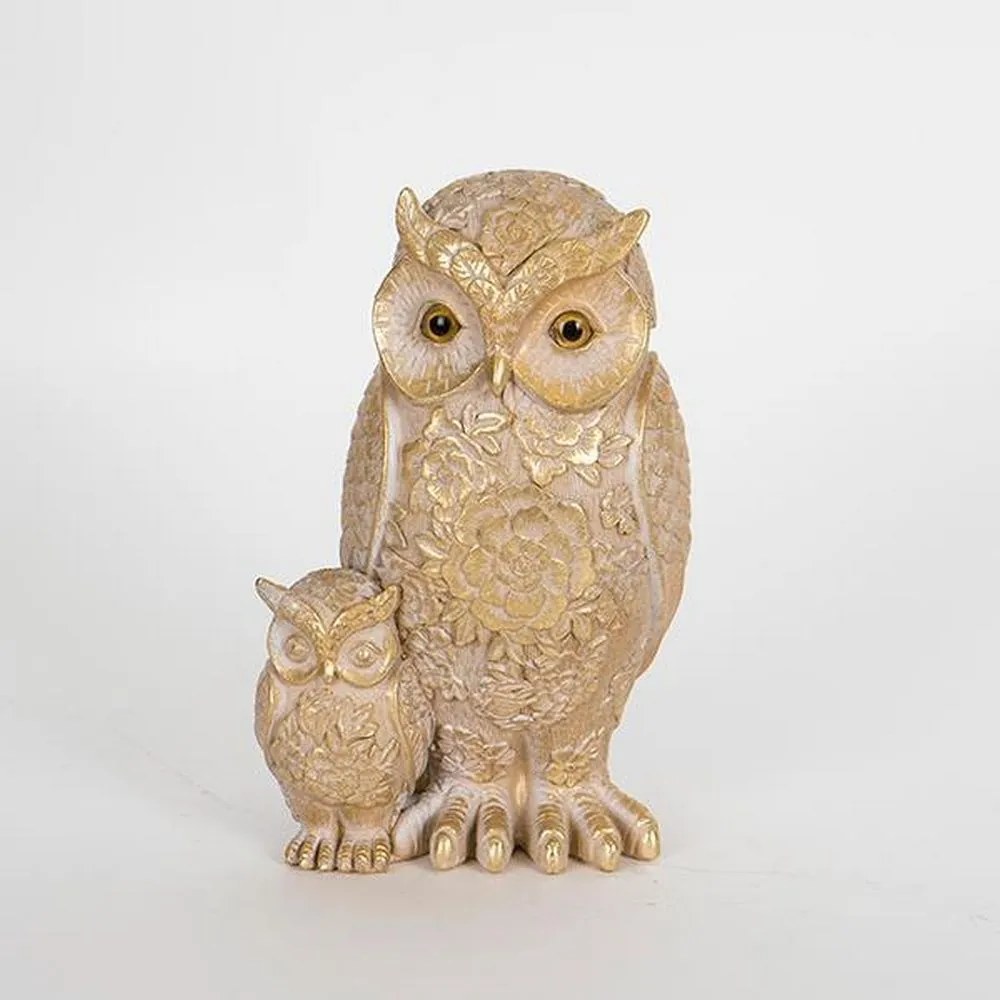 Διακοσμητικές Κουκουβάγιες 752-11566 12,5x9,5x20cm Gold-Grey Estheti Home Πολυρεσίνη