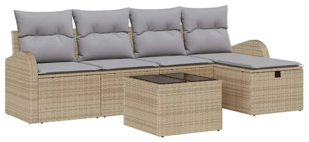 vidaXL Σετ Καναπέ Κήπου με μαξιλάρι 6 pcs Μπεζ Πολυ ράταν