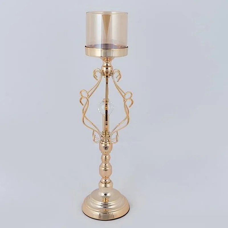 Κηροπήγιο Ρεσώ Μεταλλικό Με Γυαλί 752-24095 Φ15x42cm Gold-Honey Estheti Home Μέταλλο,Γυαλί