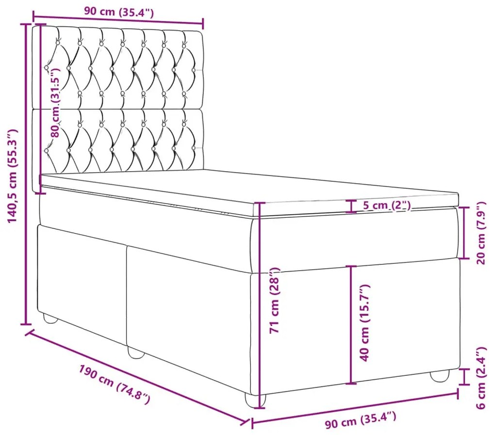 Κρεβάτι Boxspring με Στρώμα Σκούρο Καφέ 90x190 εκ. Υφασμάτινο - Καφέ