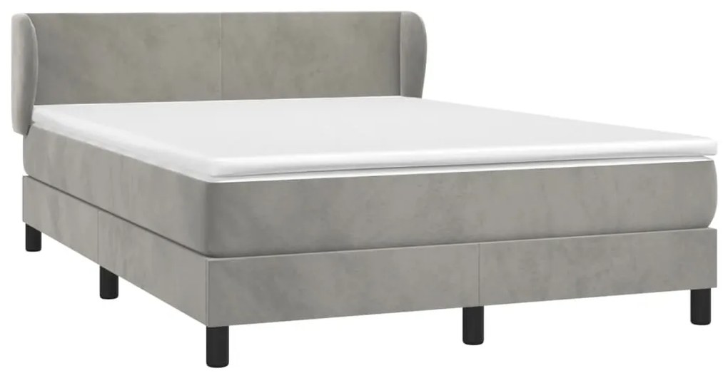 vidaXL Κρεβάτι Boxspring με Στρώμα Ανοιχτό Γκρι 140x190 εκ. Βελούδινο