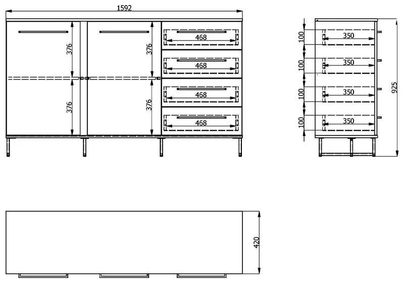 Κομότα - Μπουφές Sardinia 3K4F Artisan Oak - Μαύρο 159x42x92.5 εκ. 159x42x92.5 εκ.