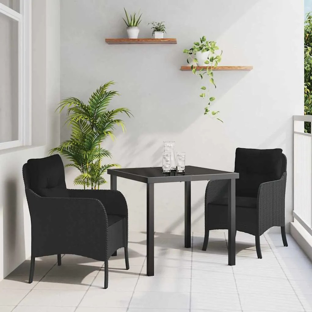 vidaXL Σέτ φαγητού για κήπο με μαξιλάρι 3 pcs Μαύρο Πολυ ράταν