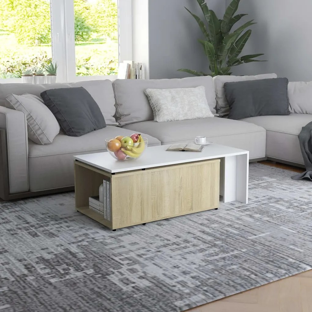 vidaXL Τραπεζάκι Σαλονιού Λευκό/Sonoma Δρυς 150x50x35 εκ. Μοριοσανίδα
