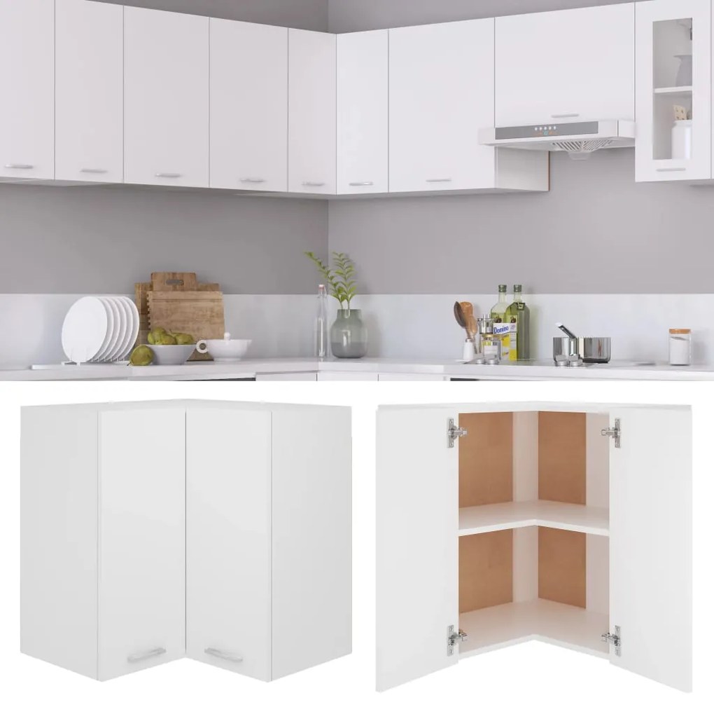 vidaXL Κρεμαστό Γωνιακό Ντουλάπι "Lyon" Λευκό 57x57x60 εκ. από Τεχνητό Ξύλο