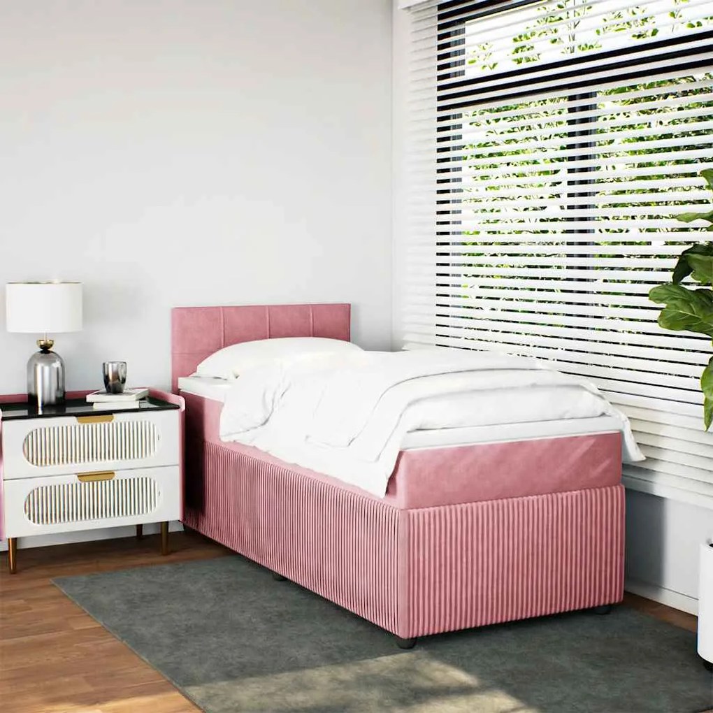 vidaXL Κρεβάτι Boxspring με Στρώμα Ροζ 90x200 εκ. Βελούδινο