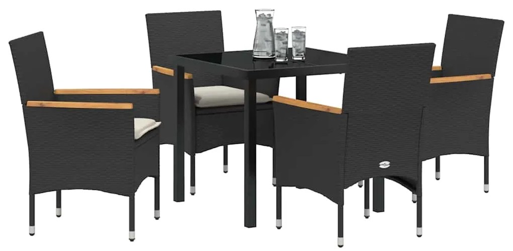 vidaXL Σέτ φαγητού για κήπο με μαξιλάρι 5 pcs Μαύρο Πολυ ράταν