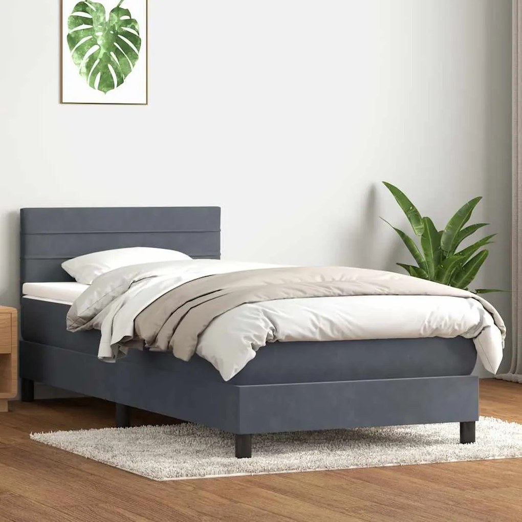 Κρεβάτι Boxspring με Στρώμα Σκούρο Γκρι 90x220 εκ. Βελούδινο