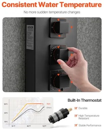 VEVOR Shower Panel Tower System Stainless Steel Column Rainfall Head Massage Jet