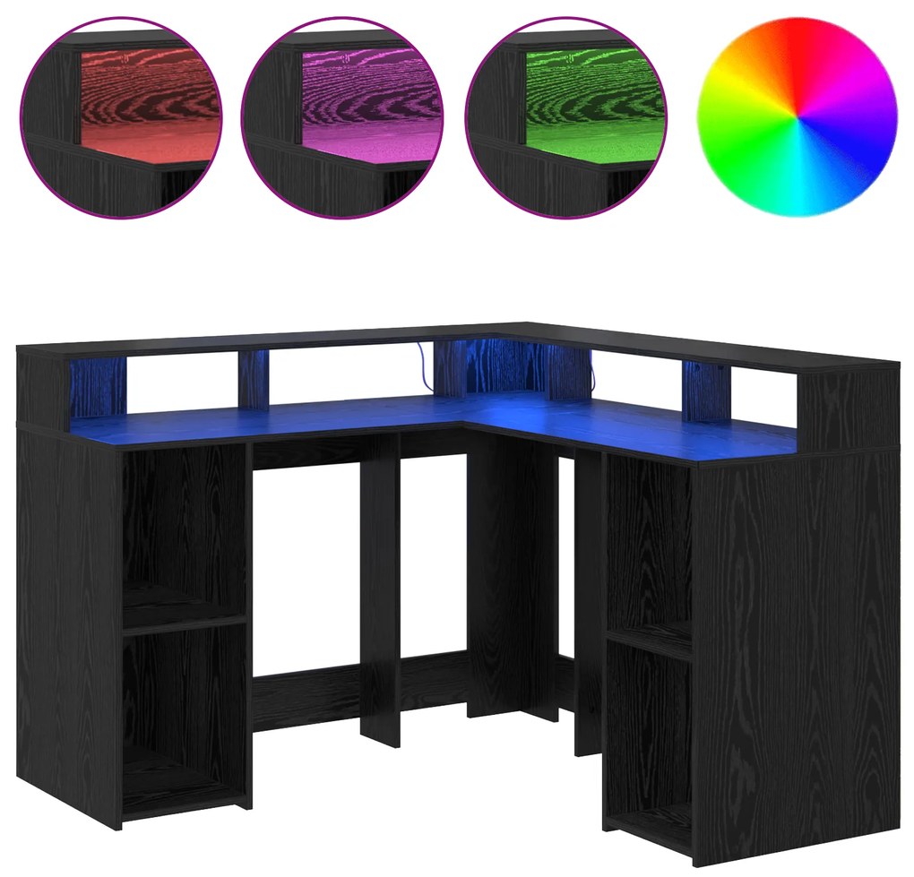 vidaXL Γραφείο Μαύρος Δρυς 130x130x91 εκ. Επεξεργασμένο Ξύλο
