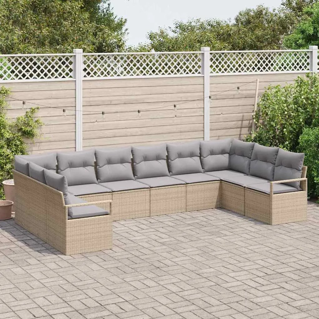 vidaXL Σετ Καναπέ Κήπου με μαξιλάρι 10 pcs Μπεζ, Ανοιχτό Γκρι