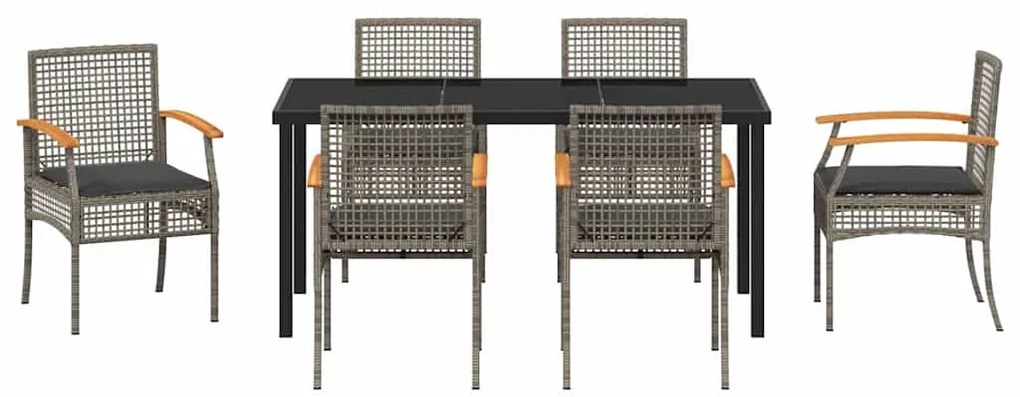 vidaXL Σέτ φαγητού για κήπο 7 pcs Γκρι συνθετικό ρατάν