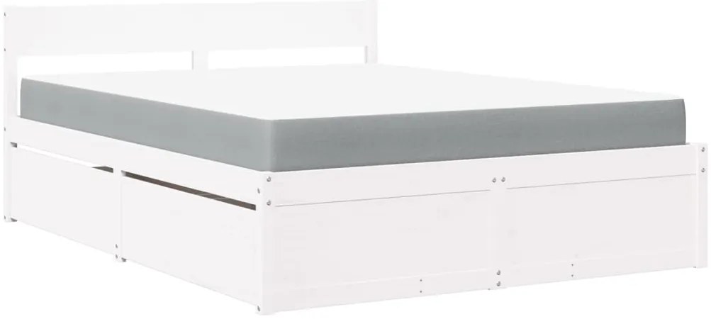 vidaXL Κρεβάτι με Συρτάρια+Στρώμα Λευκό 160x200 εκ. Μασίφ Ξύλο Πεύκου