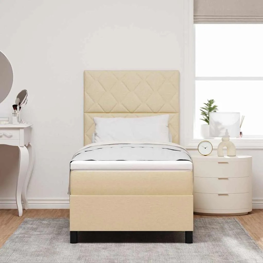 vidaXL Κρεβάτι με ελατήρια με στρώμα Κρεμ 90 x 200 cm ύφασμα