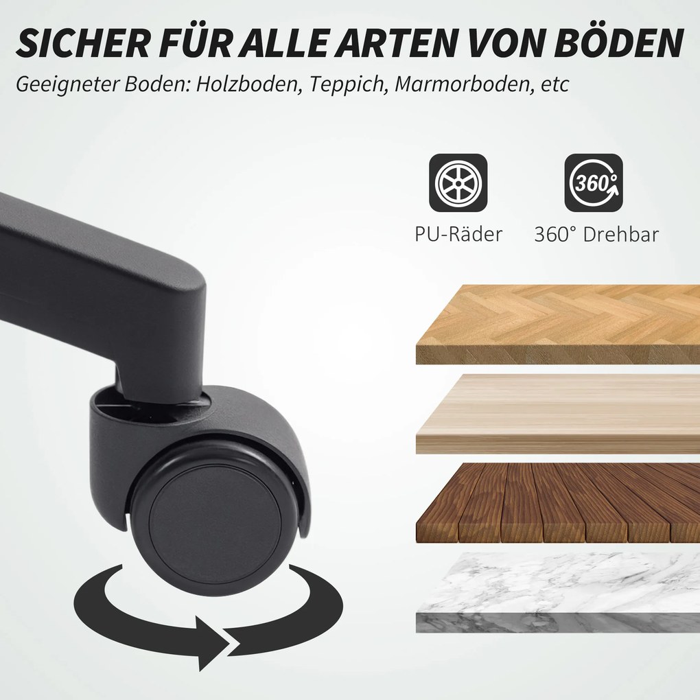 HOMCOM Καρέκλα γραφείου από πλέγμα, ρυθμιζόμενη καρέκλα γραφείου με πλεκτή πλάτη, τροχήλατη, με λειτουργία ανάκλισης, Μαύρο