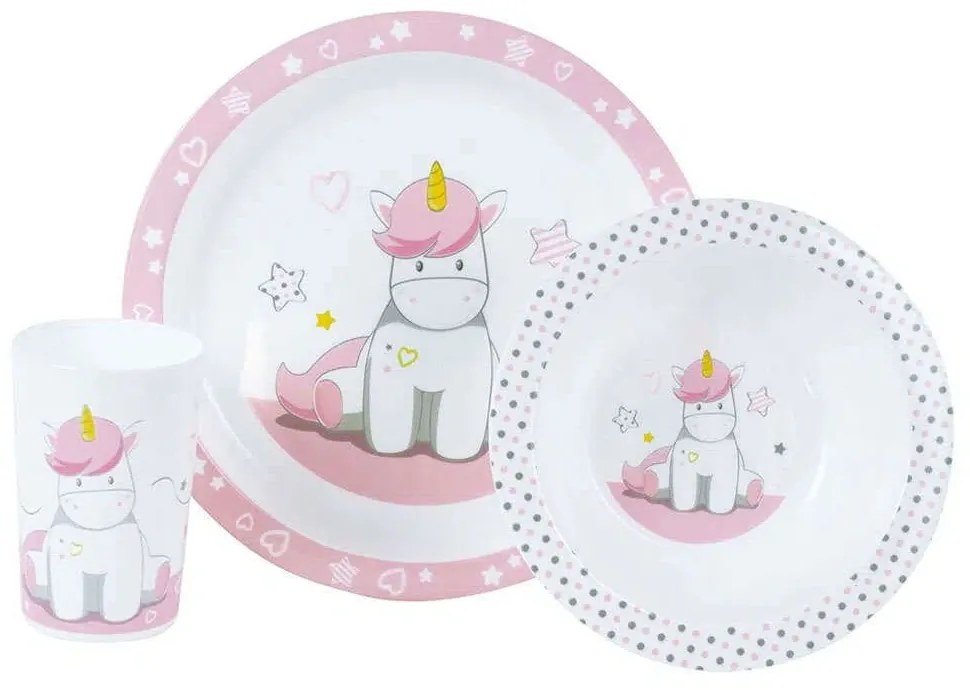 Σερβίτσιο Φαγητού Παιδικό (Σετ 3Τμχ) Unicorn 005667 White-Pink Ango Polypropylene