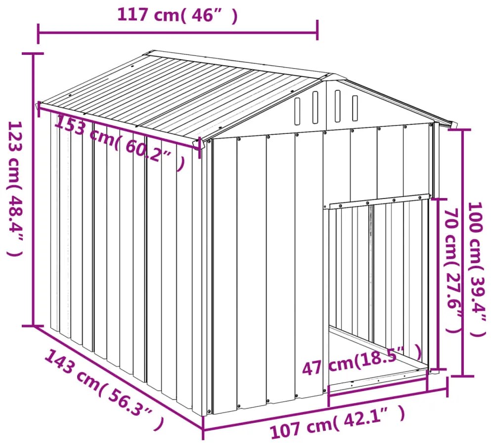 vidaXL Σπιτάκι Σκύλου με Οροφή Ανθρακί 117x153x123 εκ. Γαλβαν. Χάλυβας