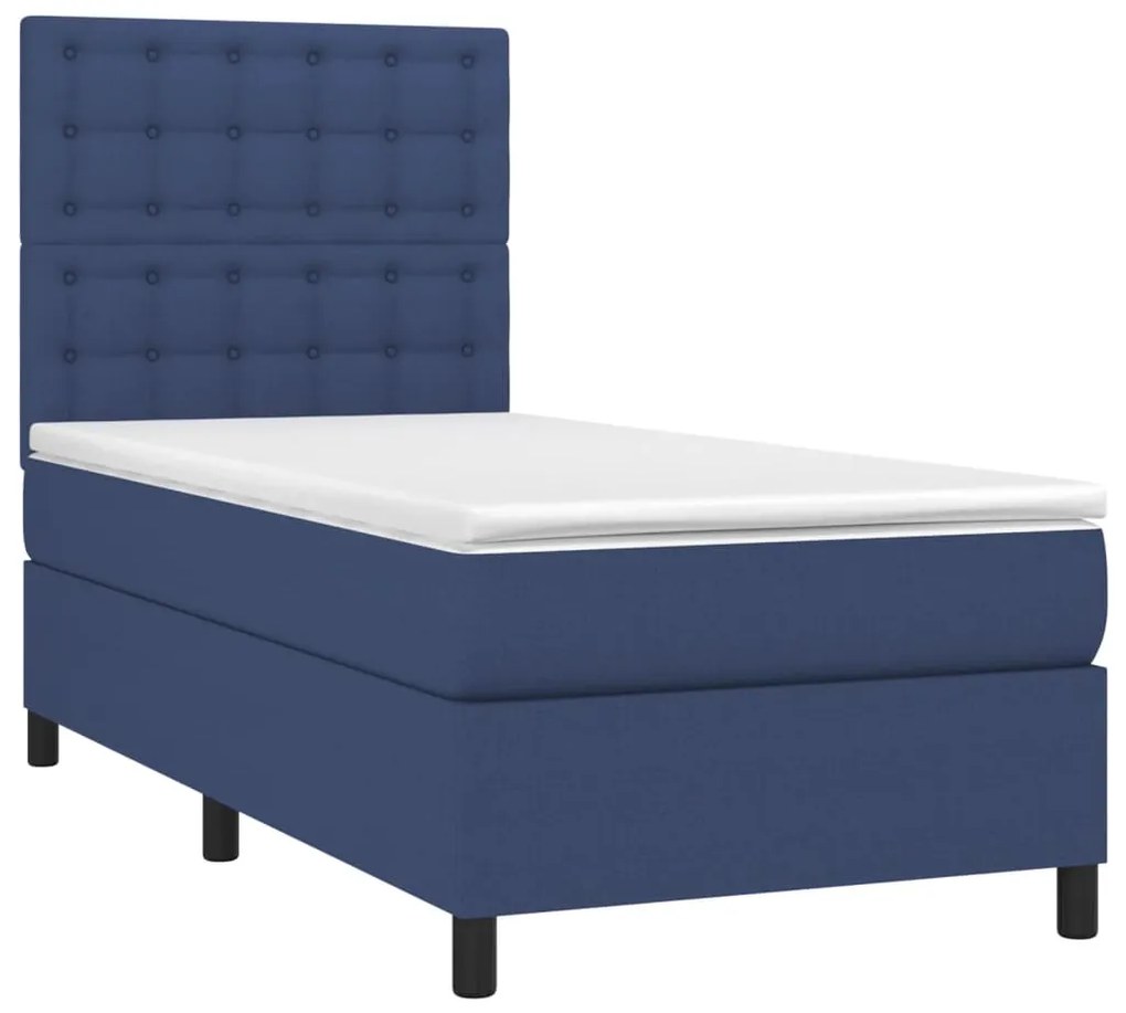 Κρεβάτι Boxspring με Στρώμα Μπλε 80x200 εκ. Υφασμάτινο - Μπλε