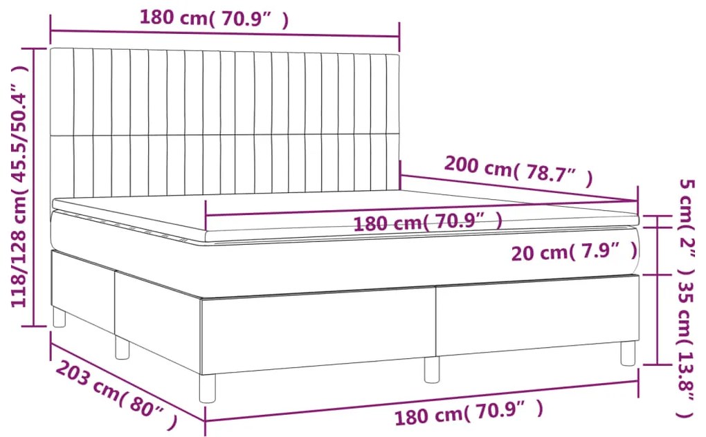 Κρεβάτι Boxspring με Στρώμα Ανοιχτό Γκρι 180x200 εκ. Υφασμάτινο - Γκρι