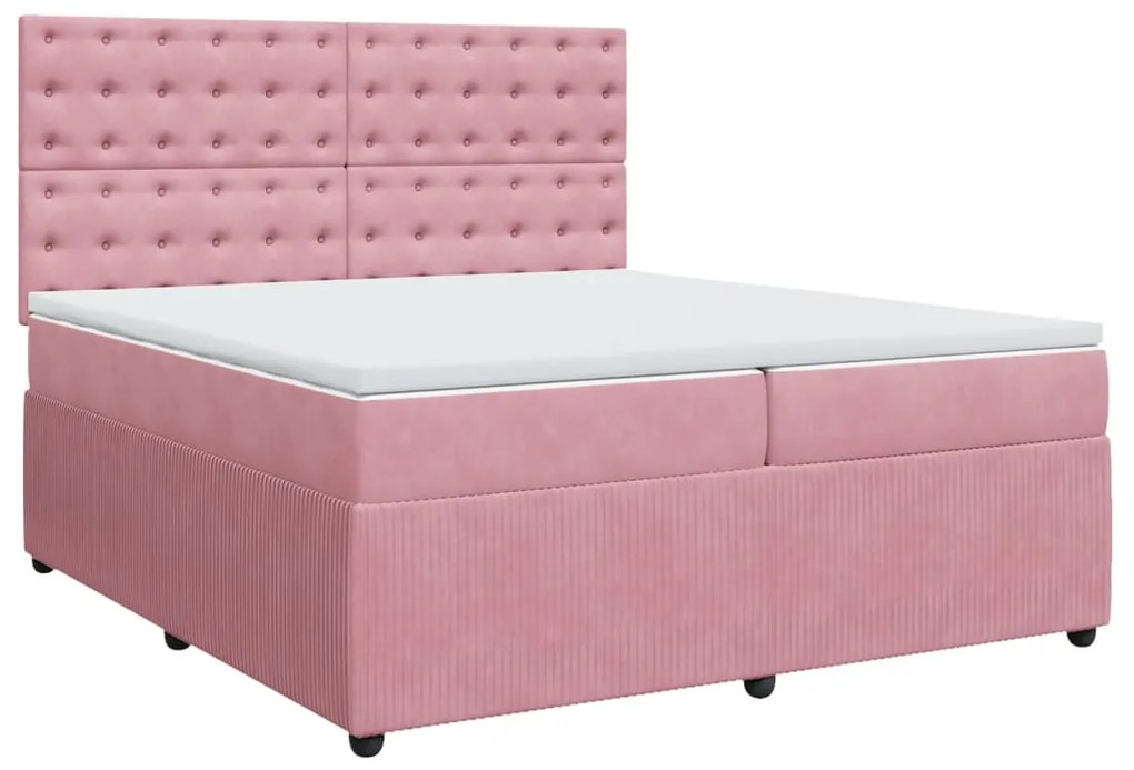 vidaXL Κρεβάτι Boxspring με Στρώμα Ροζ 200x200 εκ. Βελούδινο